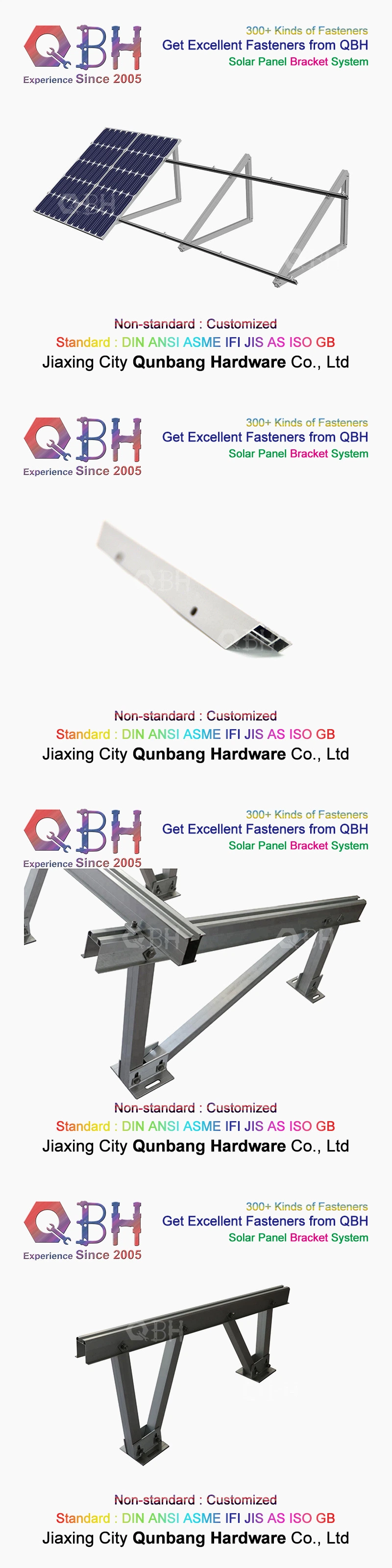 Qbh Solar System Tracking Bracket/Pergola Bracket/Column Bracket/Pile-Ground Bracket/Ground Bracket/BIPV/Roof Ballast Bracket/Roof Angle Bracket/Roof Bracket